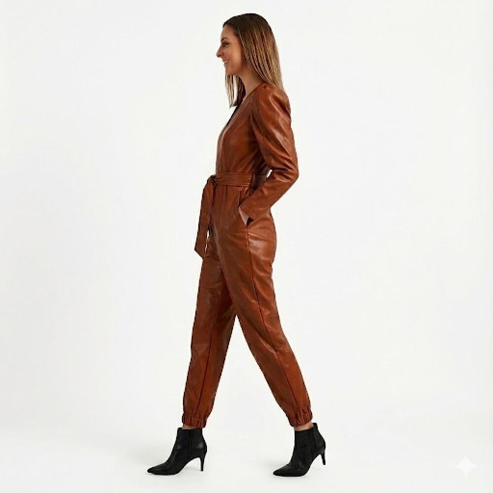 INC Culpos X Puff-Sleeve Faux-Leather Jumpsuit Size Large - Picture 2 of 4